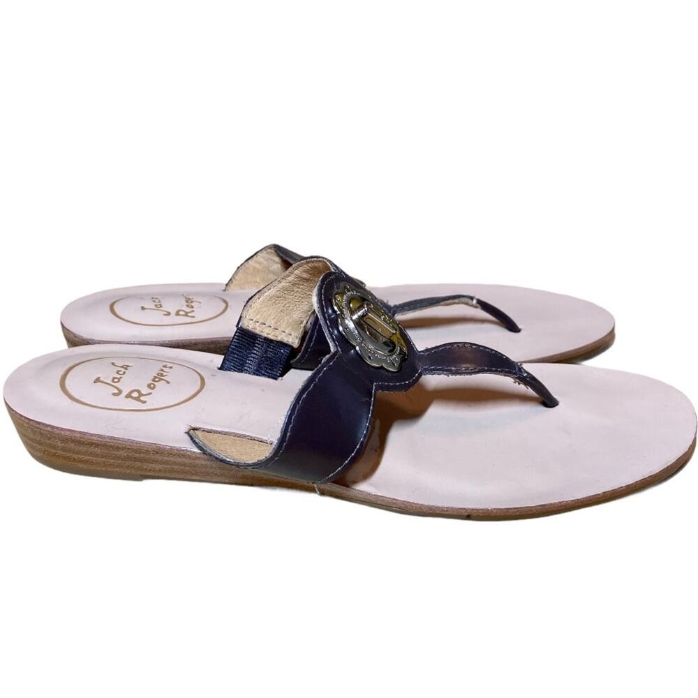 Jack Rogers Larissa Sandals Leather Thong Wedge Turn Lock Padded Brown 6